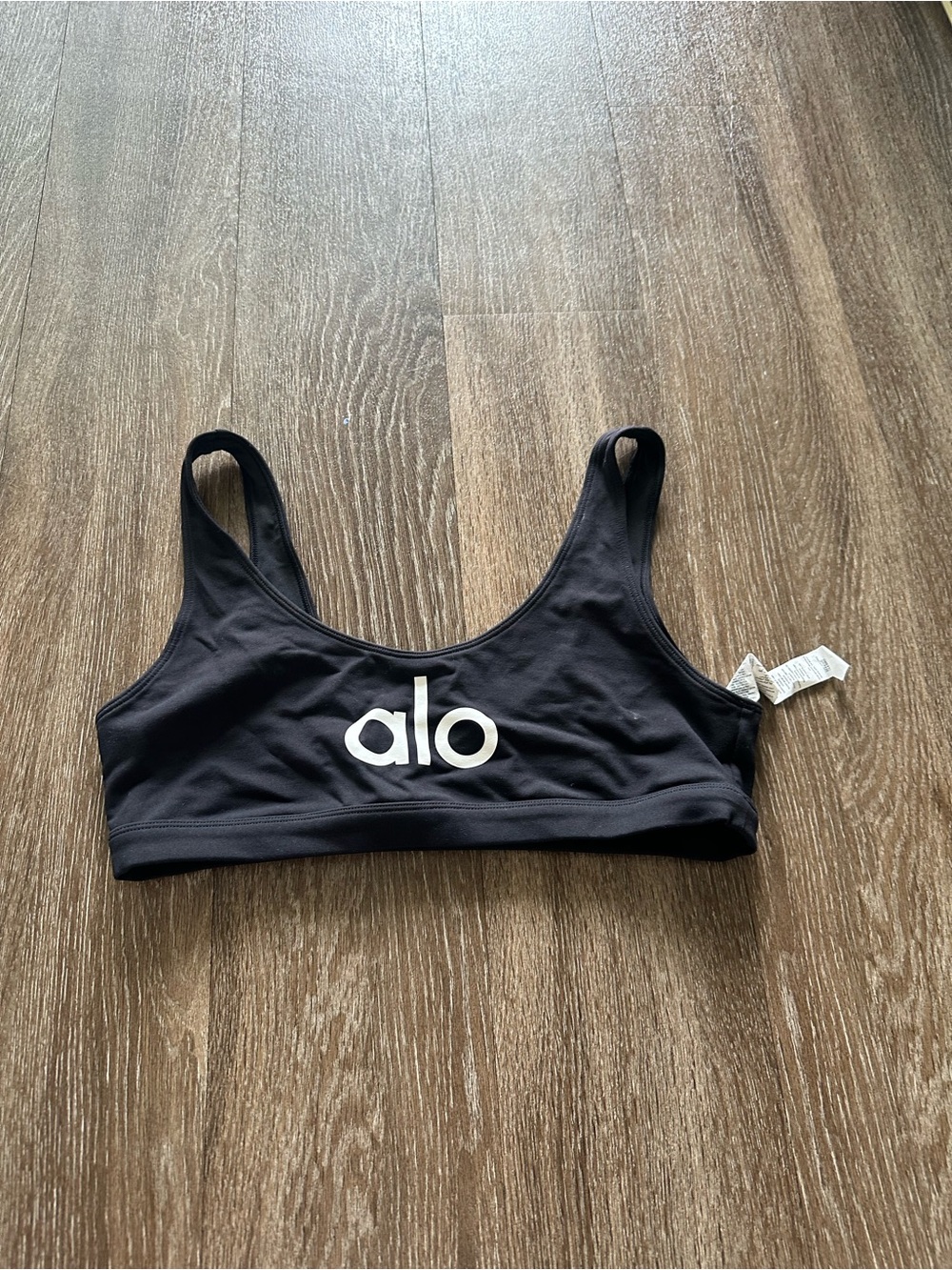 ALO Yoga Black Scoop Neck Logo Sports Bra